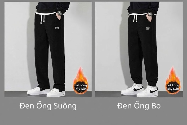 Quần Dài Nam Ống Rộng Lót Lông Cừu Giữ Ấm Chất Âu Cotton Co Giãn Màu Đen, Nâu, Be chi tiết 13