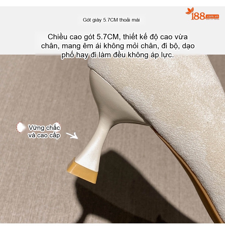 Giày Cao Gót Nữ Nỉ Chiều Cao Đế Khoảng 5cm Mũi Nhọn Gắn Đá Màu Đen, Trắng, Xám chi tiết 9