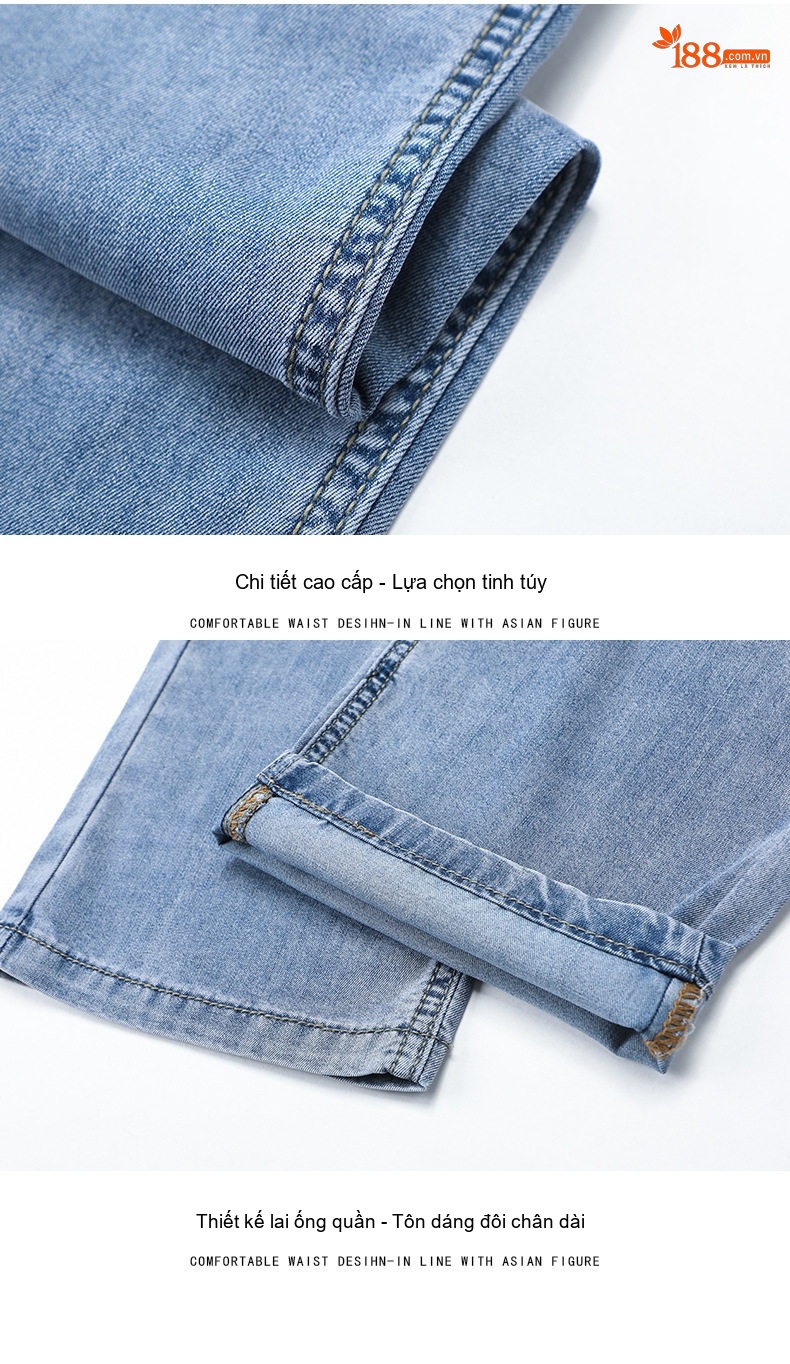 Quần Jeans Nam Ống Đứng Co Giãn Nhẹ Dáng Suông Dài Màu Xanh chi tiết 12