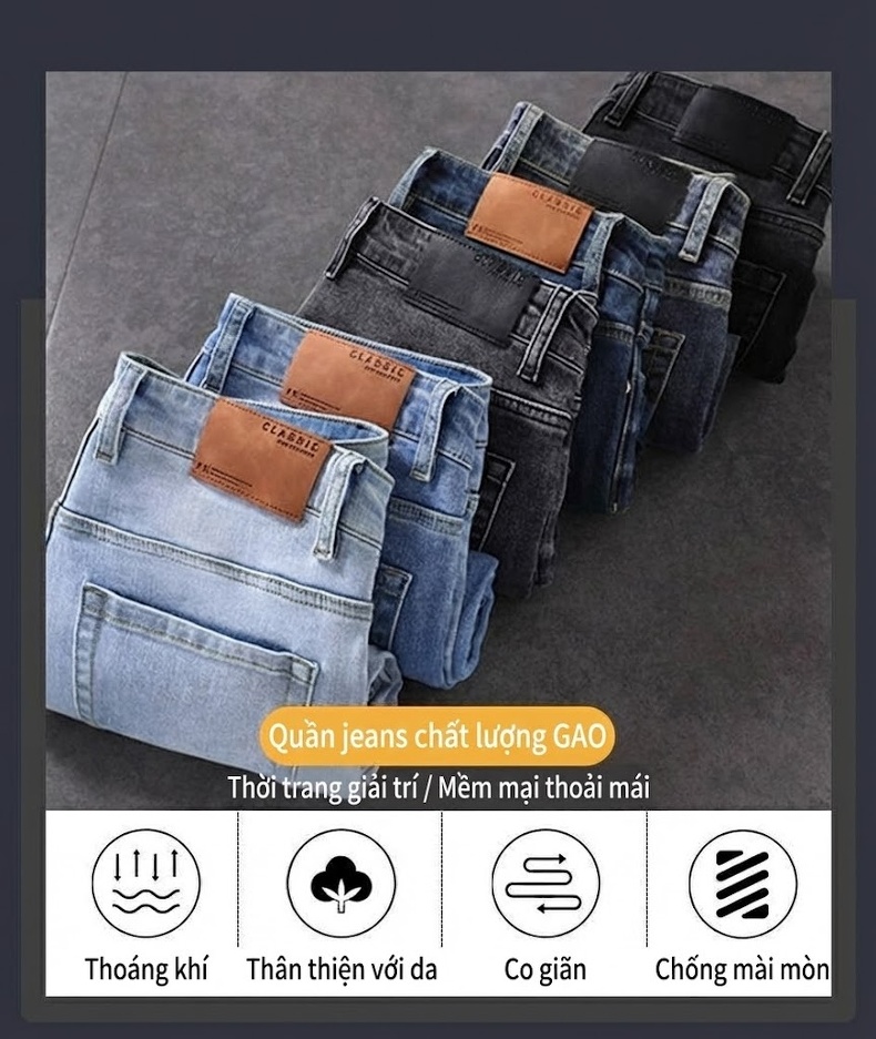 Quần Jean Cotton Co Giãn Cao Cấp Dáng Suông Màu Xanh, Đen chi tiết 9