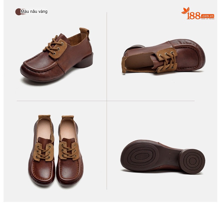 Giày Búp Bê Nữ Buộc Dây Da Mờ Chiều Cao Đế Khoảng 3cm Màu Nâu chi tiết 15