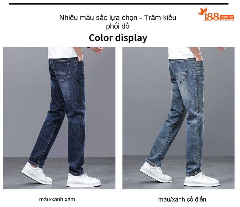 Quần Jean Nam Dáng Ôm Vừa Vặn Kiểu Dáng Suông Thoải Mái Màu Xanh, Đen chi tiết 10