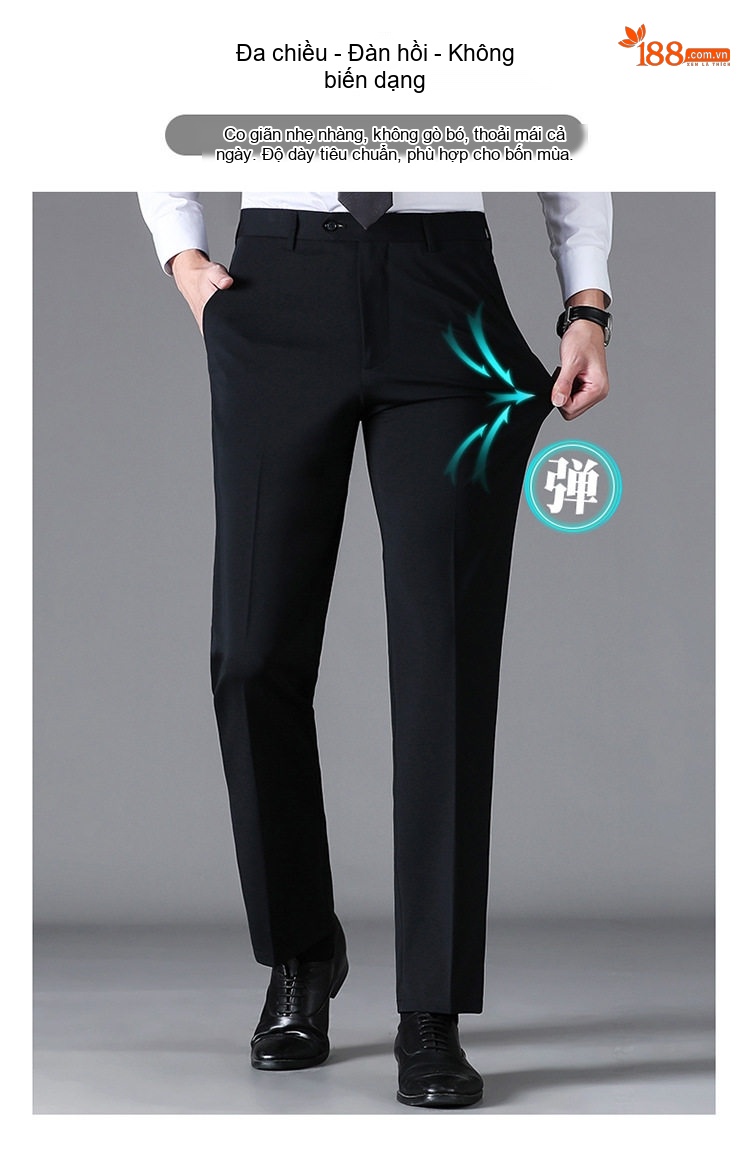 Quần Tây Nam Ống Đứng Silk Wool Chống Nhăn Màu Đen chi tiết 16