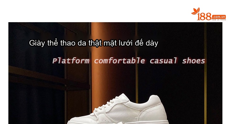 Giày Sneaker Nữ Da Bò Lớp Đầu Vải Lưới Chiều Cao Đế 7cm Màu Trắng chi tiết 1