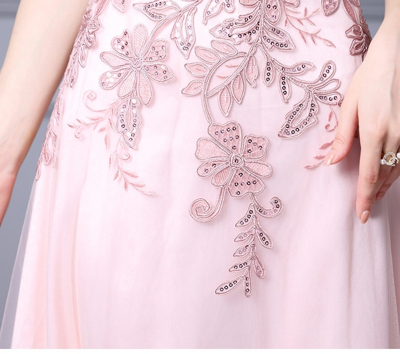 Váy Lưới Nữ Thêu Hoa Cao Cấp Dáng Xòe Màu Hồng chi tiết 27