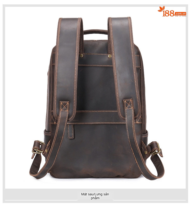 Balo Da Bò Sáp Crazy Horse Đựng Laptop Du Lịch Phong Cách Âu Mỹ Màu Nâu chi tiết 21