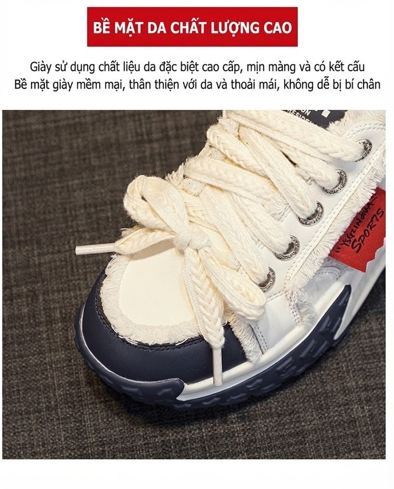 Giày Sneaker Nữ Đế Cao Khoảng 5cm Phong Cách Hàn Quốc Màu Trắng, Đen, Xám, Xanh Navy chi tiết 11