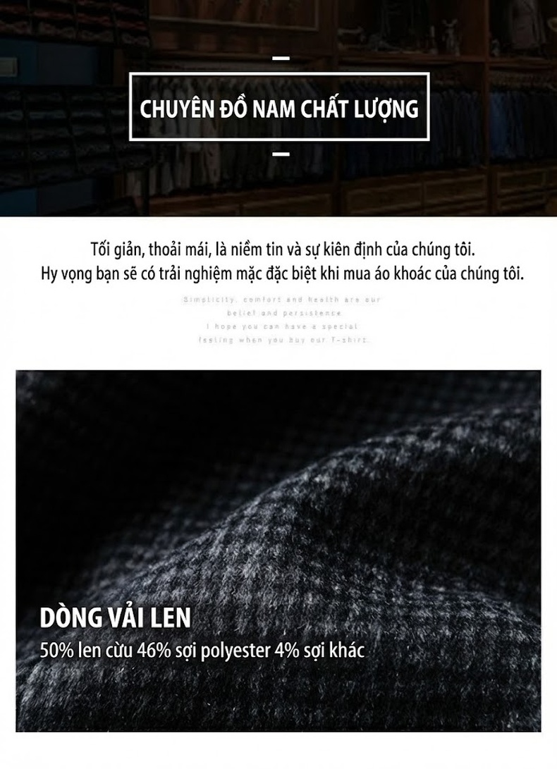 Áo Blazer Nam Wool Họa Tiết Houndstooth Phong Cách Casual Màu Xám, Đen chi tiết 3