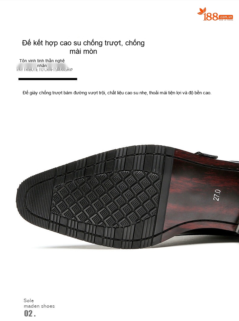Giày Tây Monk Strap Nam Da Bóng Chiều Cao Đế Khoảng 3cm Màu Đen, Nâu chi tiết 5