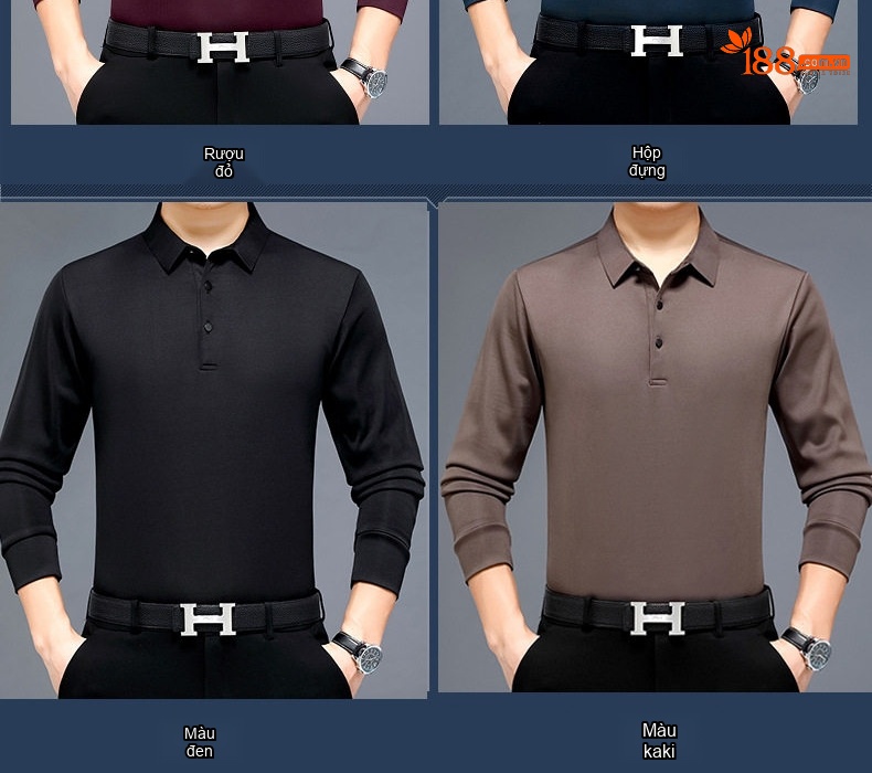 Áo Thun Polo Nam Dài Tay Lông Cừu Non Giữ Ấm Màu Đỏ Rượu, Xanh Navy, Đen, Nâu... chi tiết 5