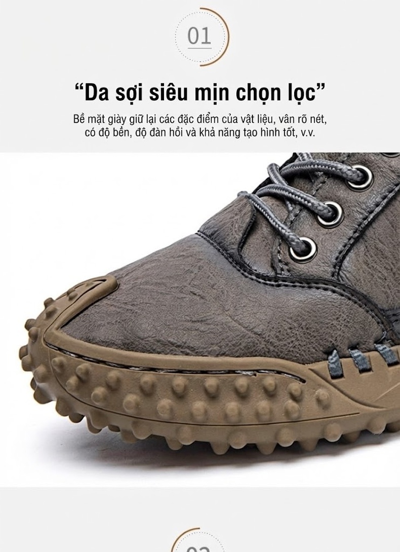 Giày Da Nam Lớn Size Thủ Công Buộc Dây Chiều Cao Đế Khoảng 3cm Màu Nâu, Xám, Đen chi tiết 5