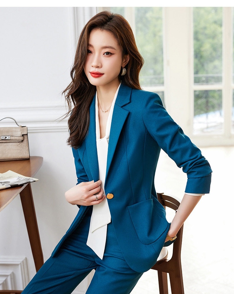 Bộ Vest Nữ Công Sở Thanh Lịch Quần Ống Suông Màu Đen, Xám, Xanh, Nâu chi tiết 13