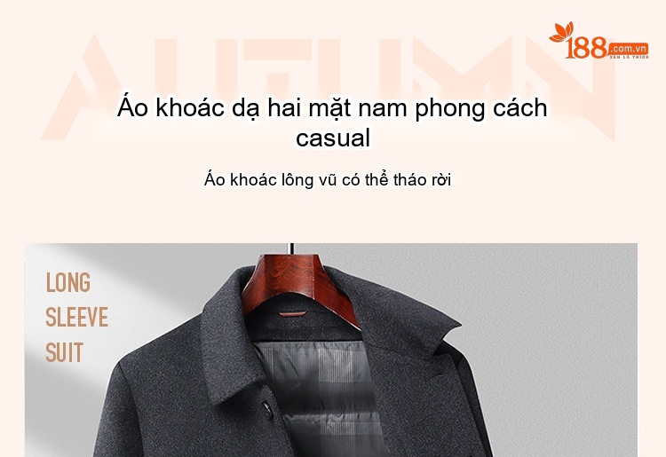 Áo Khoác Dạ Nam Dáng Dài Vừa Có Lớp Lót Lông Vũ Tháo Rời Màu Xám, Đen chi tiết 1