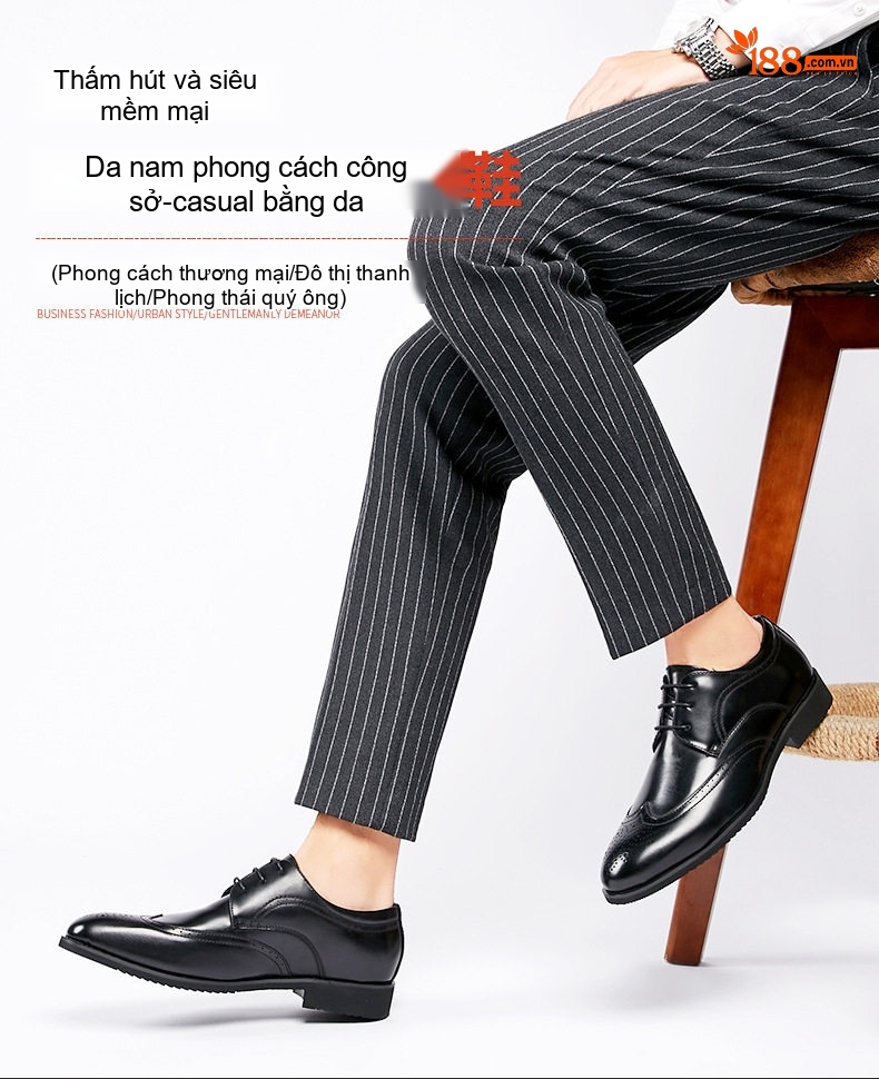 Giày Tây Buộc Dây Nam Da Bóng Brogue Chiều Cao Đế Khoảng 3cm Màu Đen, Nâu chi tiết 2