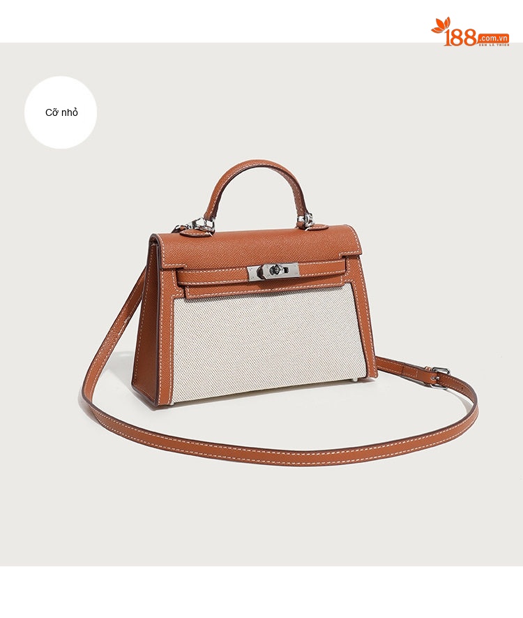Túi Kelly Nữ Vải Canvas Mềm Mại Lớn Đeo Vai, Xách Tay, Đeo Chéo Màu Trắng, Nâu chi tiết 20