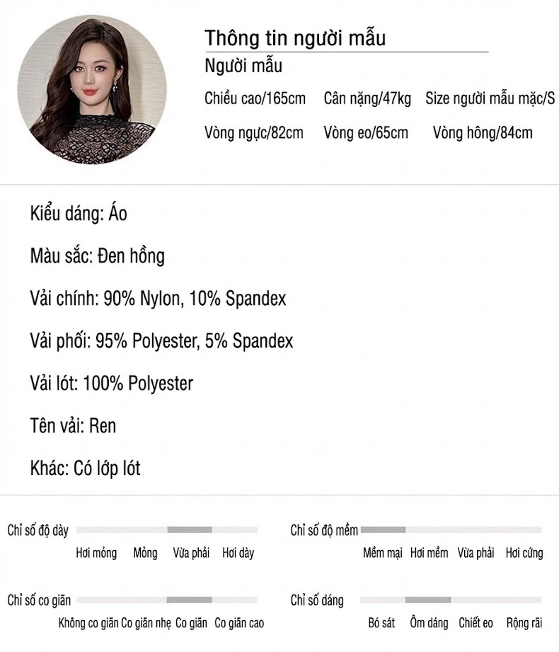 Áo Thun Dài Tay Nữ Cổ Cao Ren Đính Kim Sa Phong Cách Gợi Cảm Màu Đen chi tiết 2