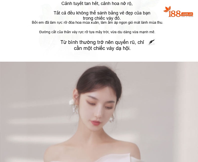 Váy Cưới Nữ Phong Cách Pháp, Hở Vai, Thích Hợp Chụp Ảnh Cưới, Tiệc Tối Màu Trắng chi tiết 4