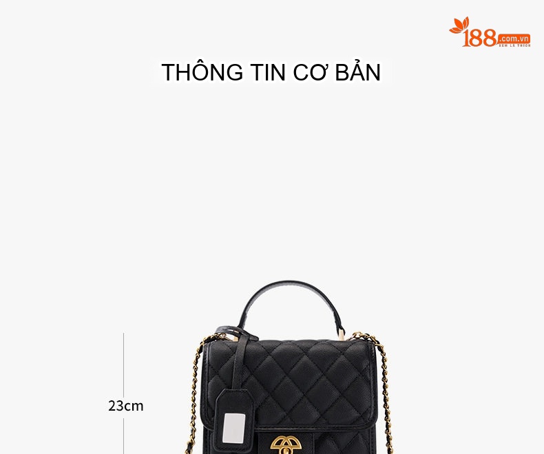Túi Đeo Chéo Nữ Da Bò Họa Tiết Trám, Dây Xích Phong Cách Tiểu Thư Màu Đen, Trắng Kem chi tiết 11