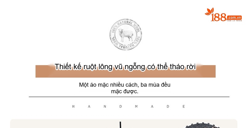 Áo Khoác Dạ Nam Lông Cổ Chồn Tháo Rời Lót Lông Vũ Màu Xám, Xanh Navy, Đen chi tiết 10