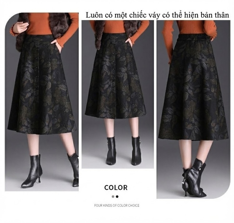 Chân Váy Chữ A Nữ Lưng Cao Họa Tiết Caro Thời Trang Thu Đông chi tiết 6