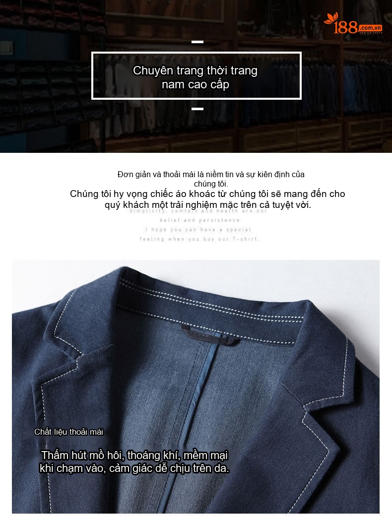 Áo Vest Blazer Nam Vải Denim Màu Xanh Jean Phong Cách Casual chi tiết 4
