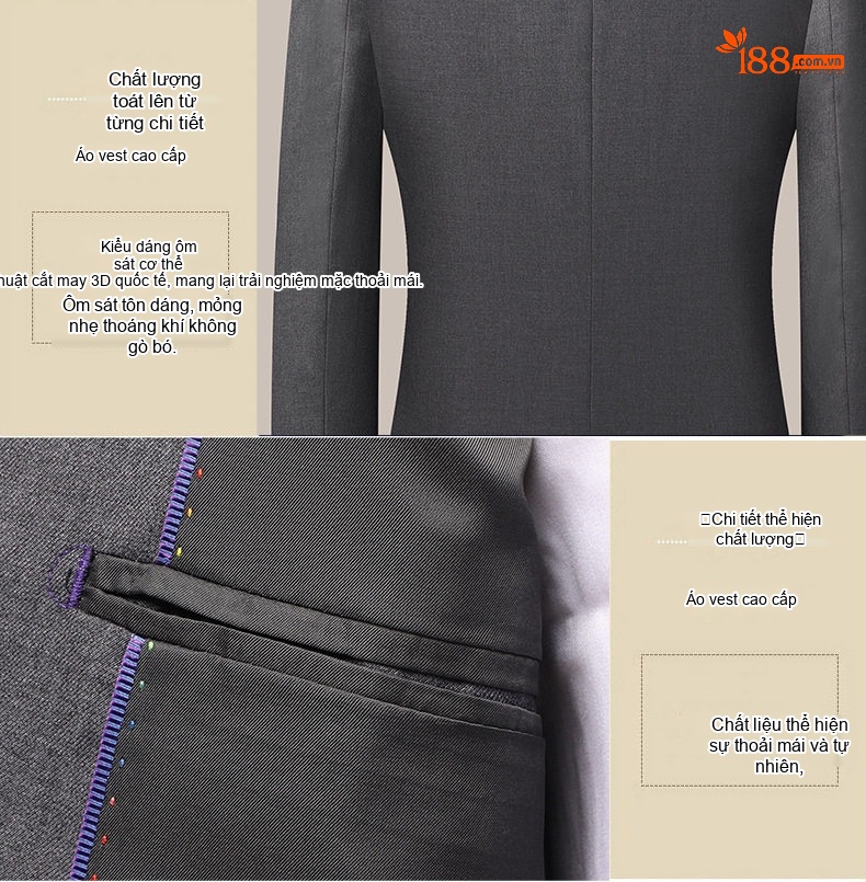 Bộ Vest Nam 2 Món Một Nút Áo Phong Cách Công Sở, Lịch Lãm Màu Đen, Xám chi tiết 20