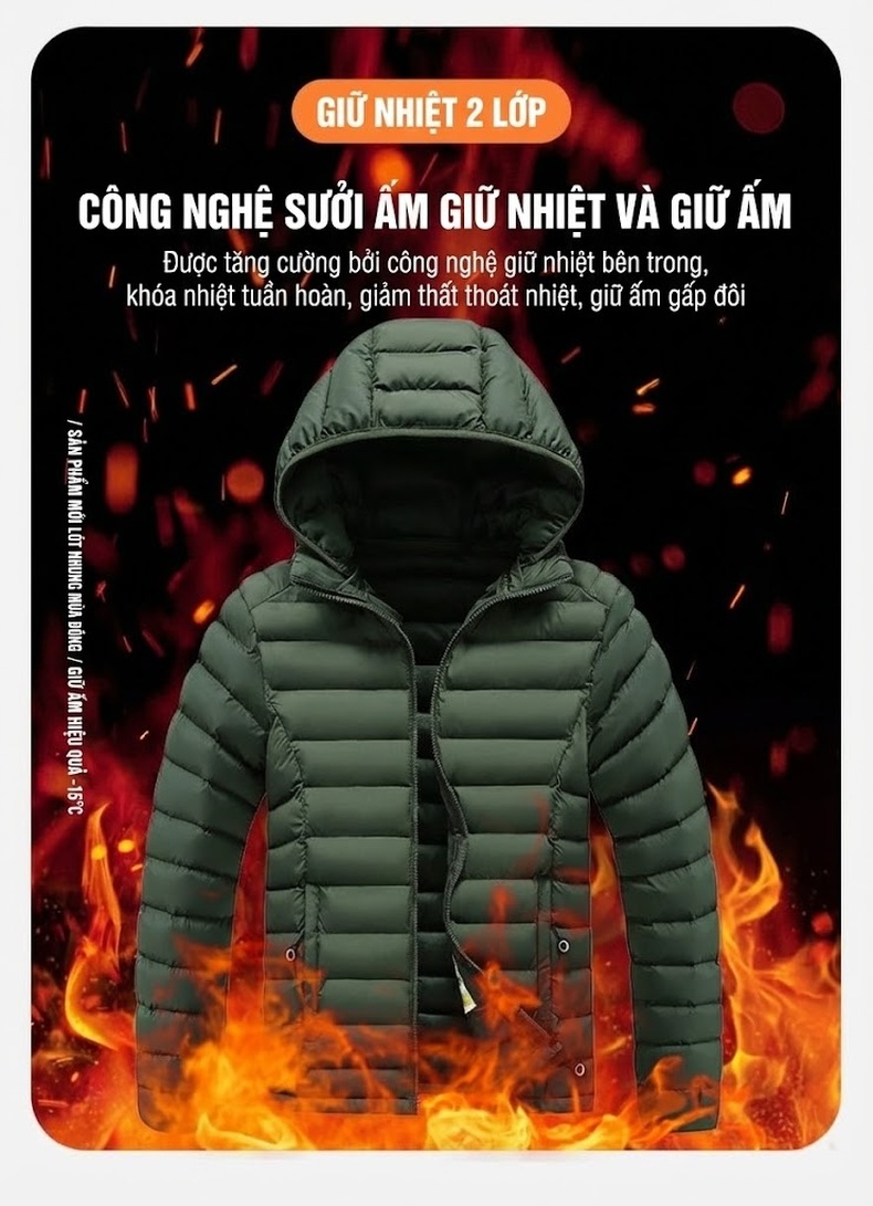 Áo Khoác Phao Nam Dáng Ôm Mỏng Nhẹ Màu Đen, Kem, Xám, Xanh Lá... chi tiết 5