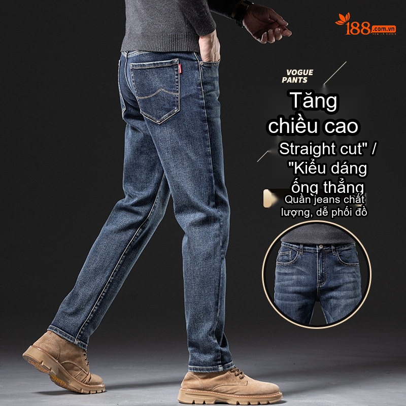 Quần Jean Nam Ống Đứng Co Giãn Thoải Mái Màu Xanh Denim