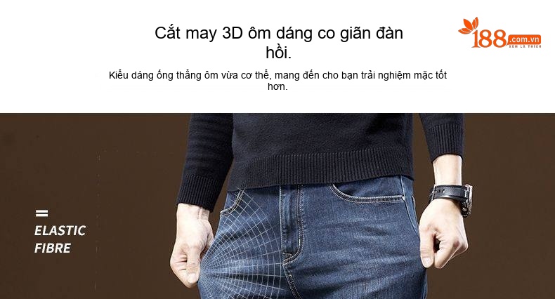 Quần Jean Dáng Suông Nam Co Giãn Thoải Mái Phong Cách Casual Màu Xanh Đen chi tiết 11
