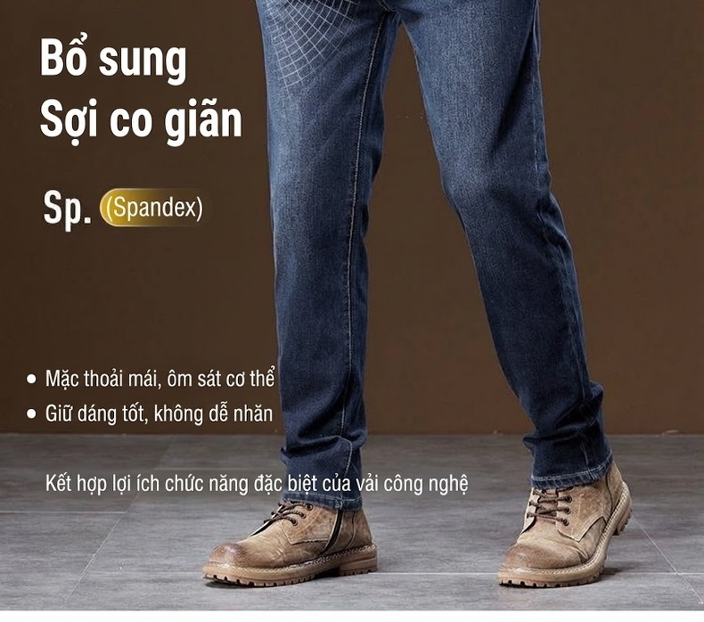 Quần Jean Dáng Suông Nam Co Giãn Thoải Mái Phong Cách Casual Màu Xanh Đen chi tiết 12