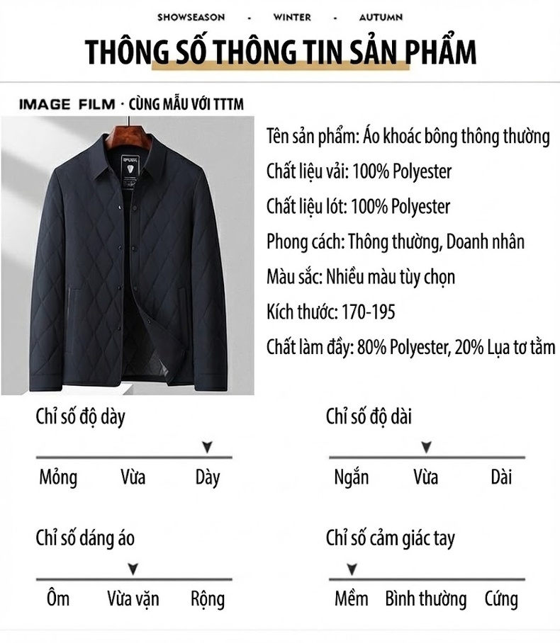 Áo Khoác Bông Nam Trung Niên Cổ Bẻ Dáng Trung Dài Màu Xám, Xanh Navy chi tiết 9