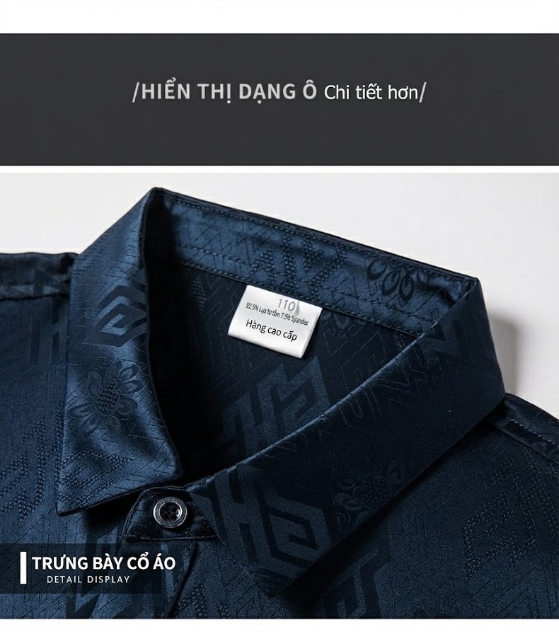 Áo Sơ Mi Tay Ngắn Nam Lụa Tơ Tằm Cao Cấp Mềm Mịn Thoáng Mát Màu Xám, Xanh Navy chi tiết 16