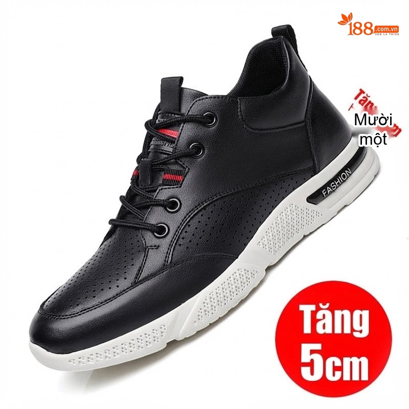 Giày Thể Thao Nam Da Bóng Chiều Cao Đế 5cm Màu Trắng, Đen