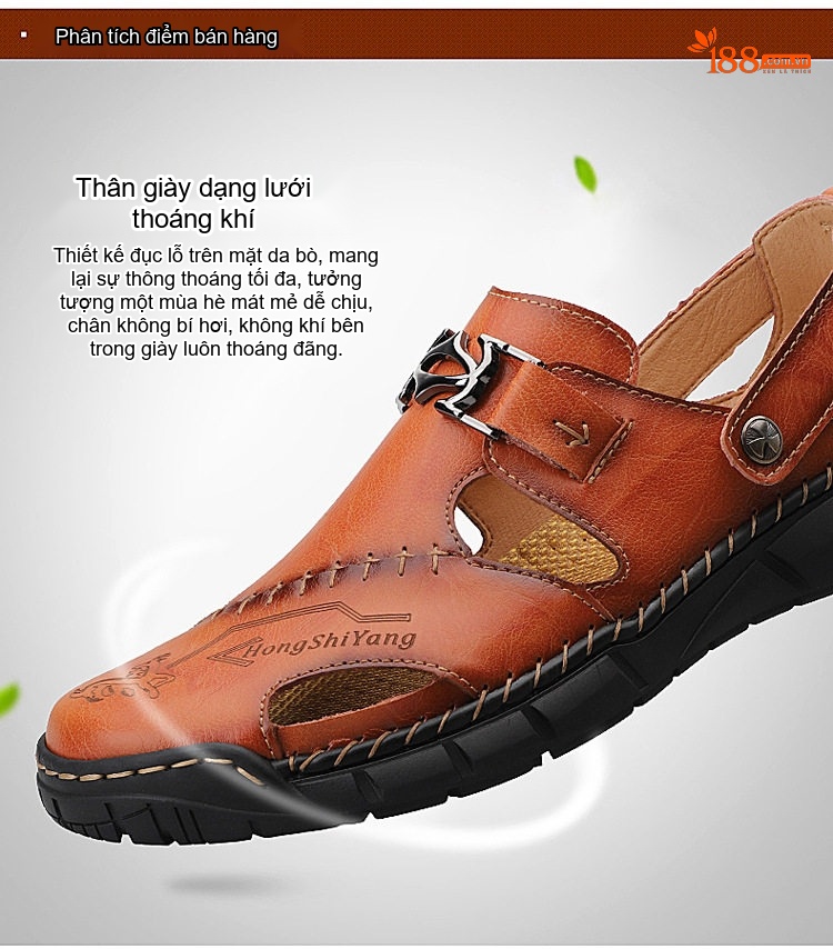 Sandal Nam Da Thật Xỏ Ngón Thoáng Khí Chiều Cao Đế Khoảng 3cm Màu Nâu, Đen chi tiết 6