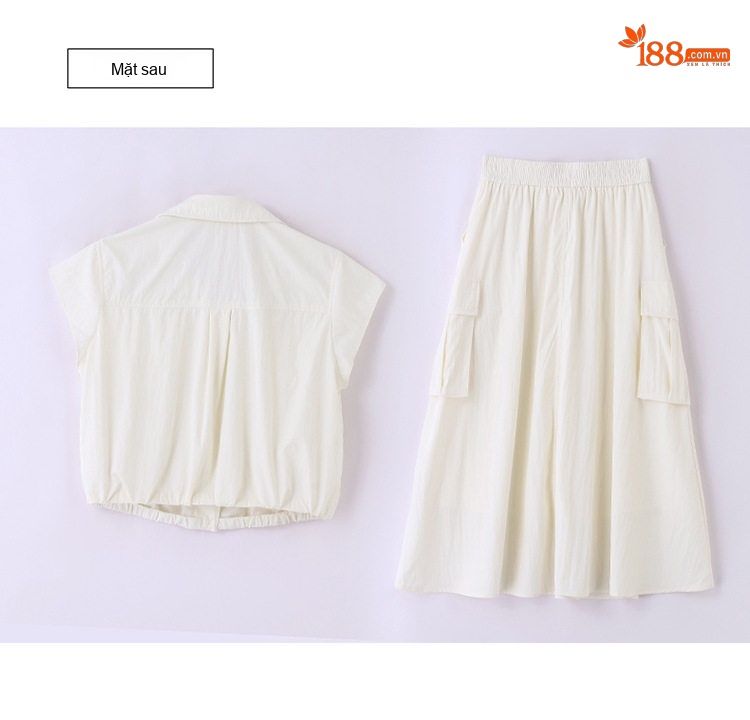 Set Bộ Áo Croptop Tay Ngắn Và Chân Váy Công Sở Dáng Dài Xòe Phong Cách Hàn Quốc Màu Xám, Kem, Xanh Olive chi tiết 34