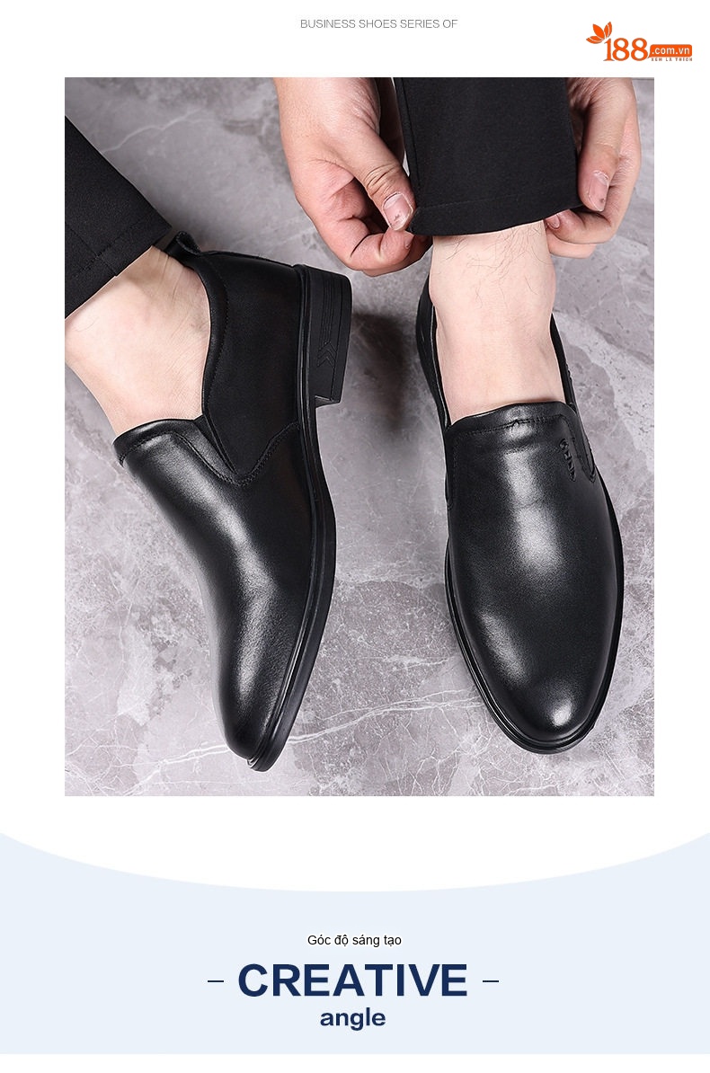 Giày Lười Nam Da Bò Mũi Nhọn Chiều Cao Đế Khoảng 3cm Màu Đen chi tiết 22
