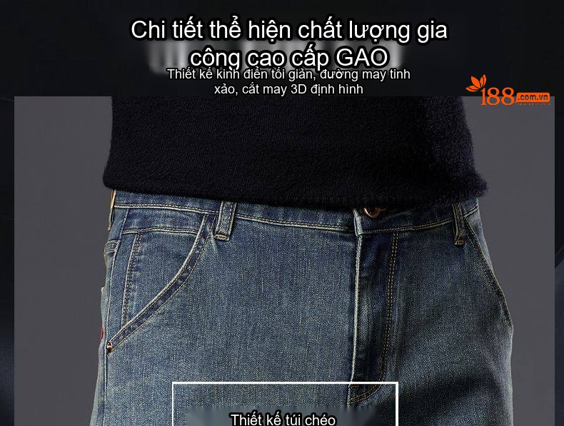 Quần Jean Nam Ống Suông Cotton Co Giãn Màu Xanh Vintage chi tiết 6