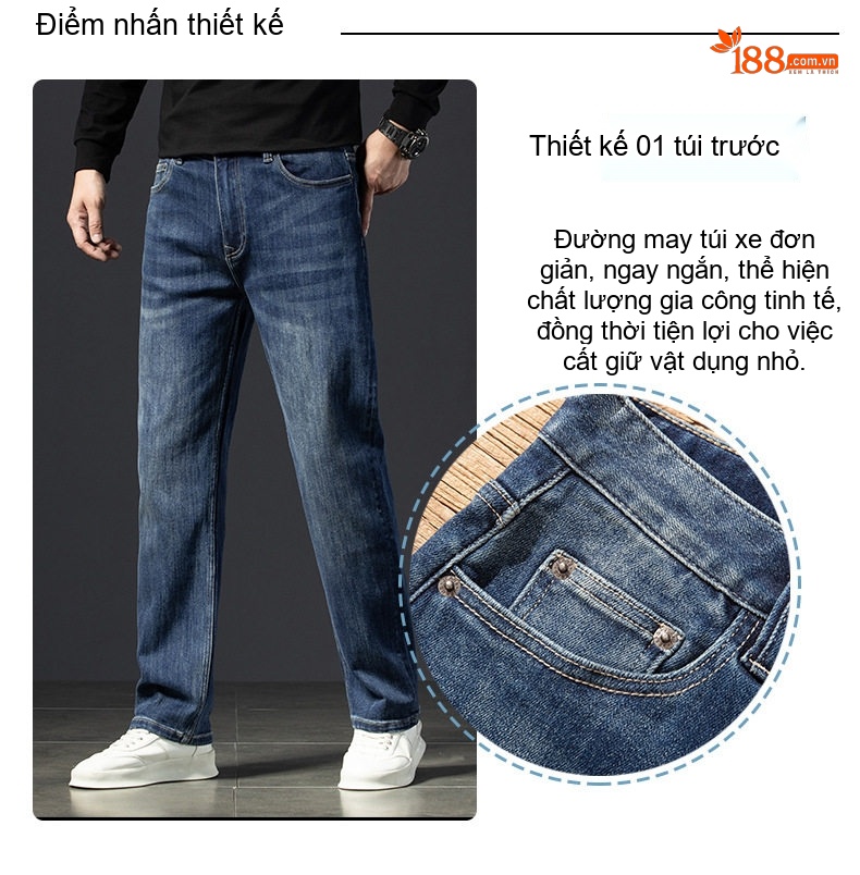 Quần Jean Nam Cotton Co Giãn Dáng Suông Rộng Thoải Mái Màu Xanh chi tiết 6