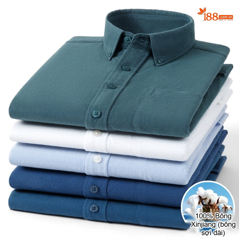 Áo Sơ Mi Tay Dài Nam Cotton Oxford Dáng Ôm Màu Trắng, Xanh Dương, Xám, Xanh Lá...