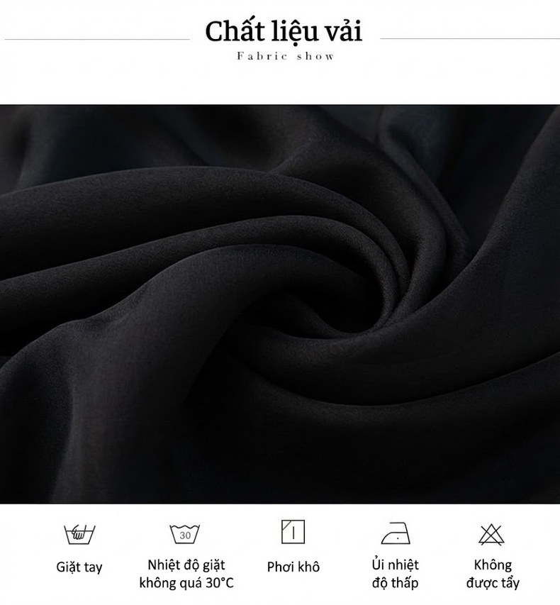 Váy Lụa Tơ Tằm Nữ Công Sở Cổ Điển Màu Đen chi tiết 5