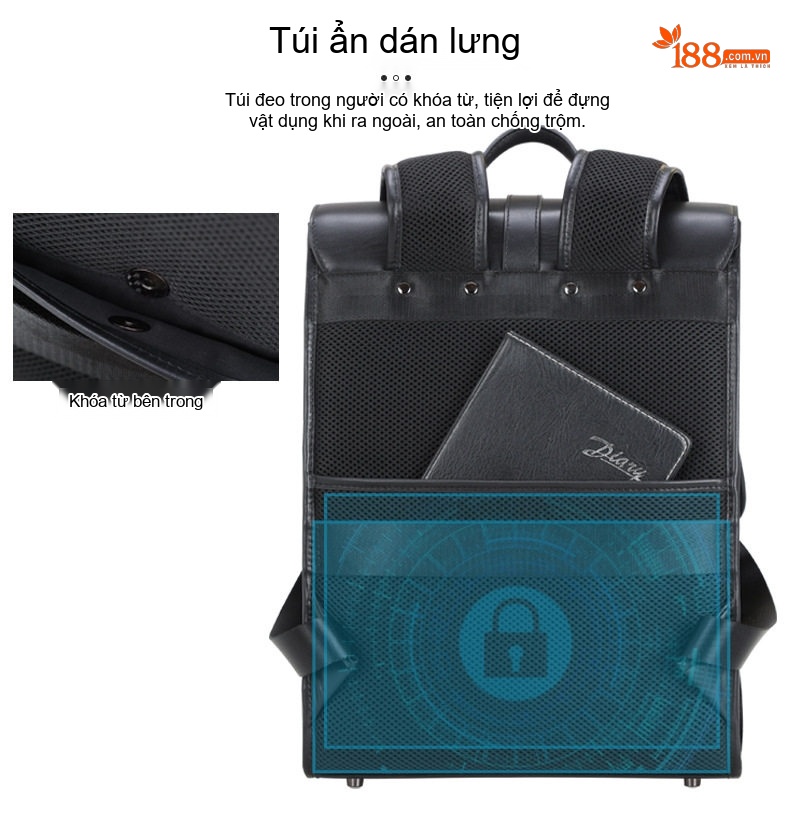 Balo da bò nam công sở đựng laptop 14 inch chi tiết 5