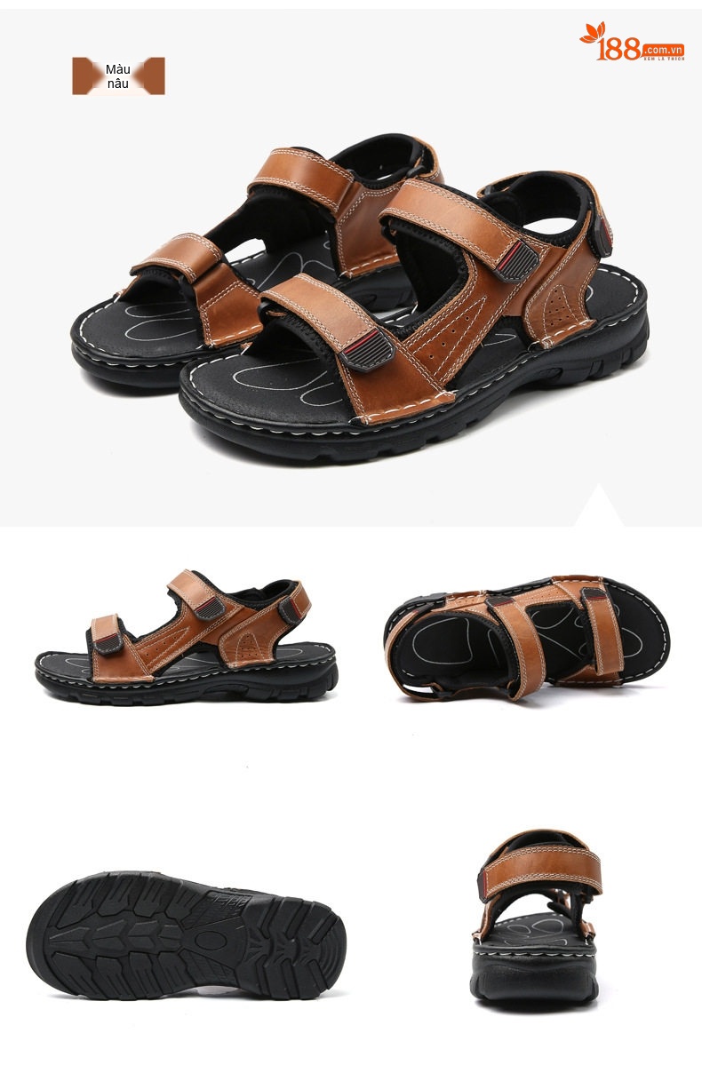 Dép Sandal Nam Xỏ Ngón Da Mờ Quai Dán Chiều Cao Đế Khoảng 3cm Màu Đen, Nâu, Xám, Rêu... chi tiết 30