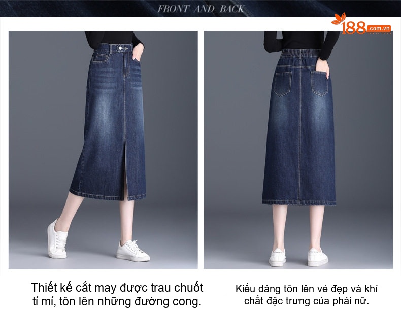 Chân Váy Jean dáng chữ A Chữ A Nữ Lưng Cao Dáng Dài Phong Cách Hàn Quốc chi tiết 2