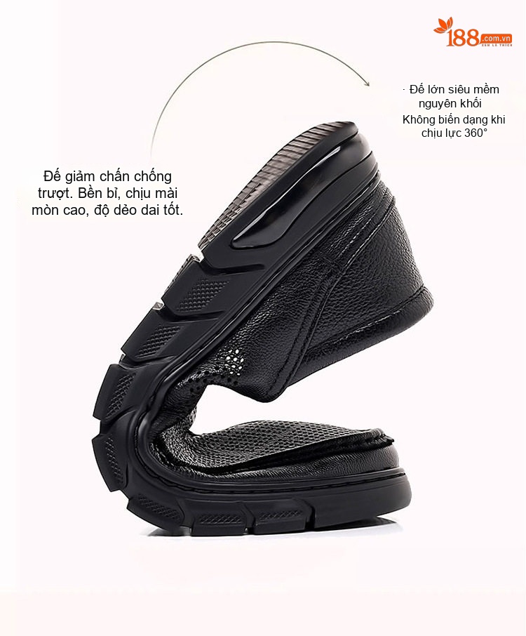 Giày Lười Nam Da Thật Thoáng Khí Chiều Cao Đế Khoảng 3cm Màu Đen, Nâu chi tiết 4
