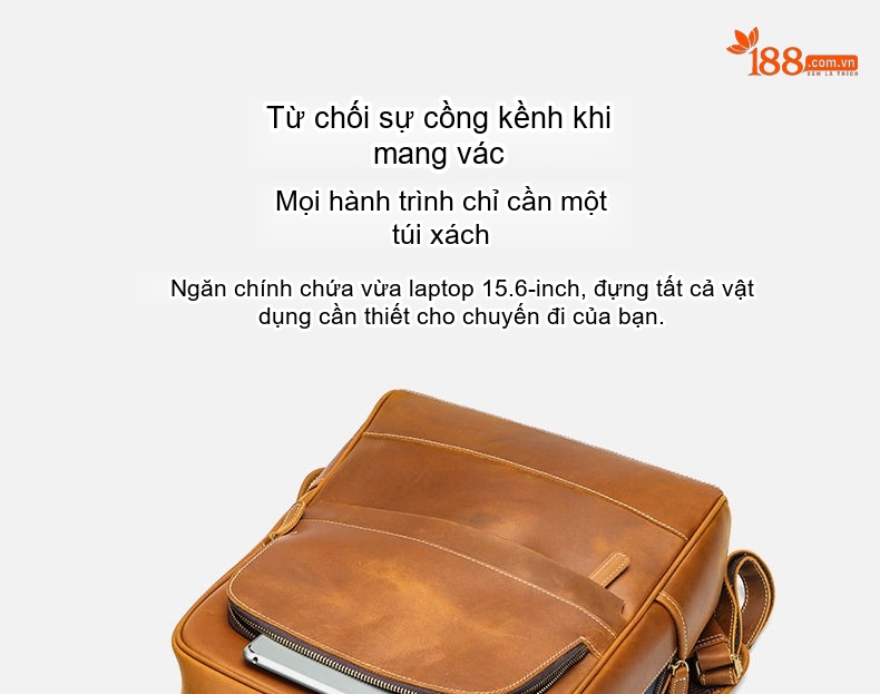 Balo Du Lịch Da Bò MASIWEI, Balo Laptop Da Thật Phong Cách Retro Màu Nâu chi tiết 9