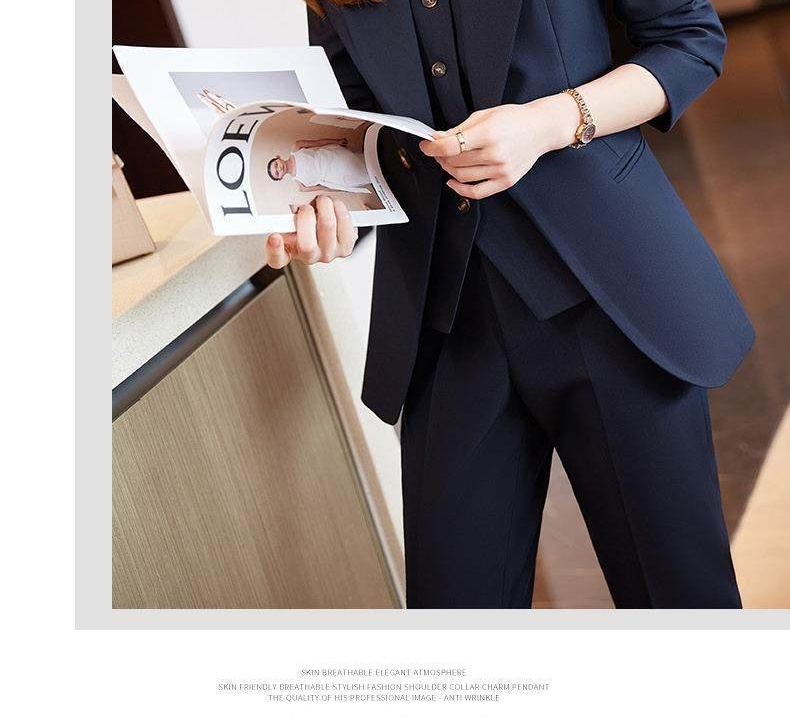 Bộ Vest Công Sở Nữ 3 Món Áo Khoác, Áo Gile, Quần Dài Màu Hồng, Kem, Xanh Navy chi tiết 16