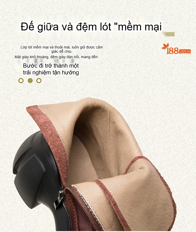 Boot Nữ Da Bò Cổ Cao Thắt Dây Phong Cách Âu Mỹ Chiều Cao Đế Khoảng 6cm Màu Đen, Nâu chi tiết 6