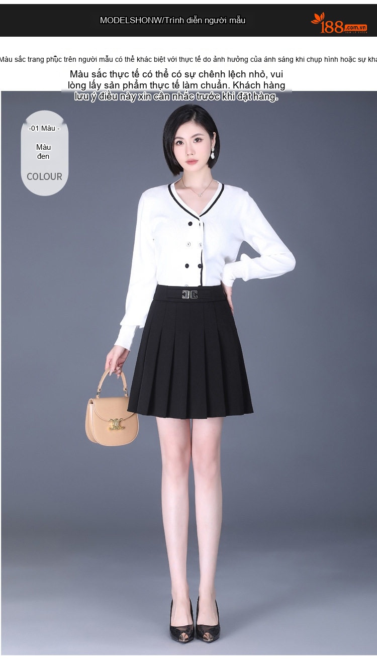 Chân Váy Chữ A Xếp Ly Ngắn Lưng Cao Phong Cách Ulzzang Màu Đen chi tiết 12