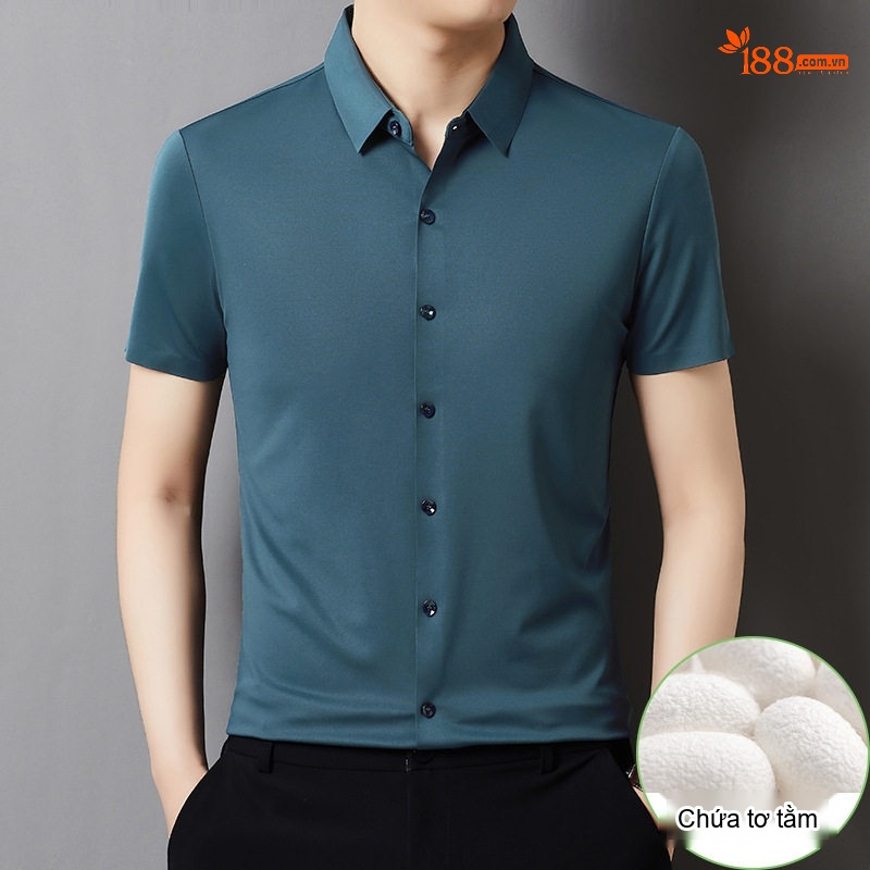 Áo Sơ Mi Nam Tay Ngắn Tơ Tằm Mùa Hè, Chống Nhăn, Dễ Phối Đồ Màu Hồng, Trắng, Xám, Đỏ...