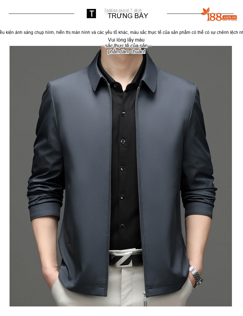 Áo Khoác Bomber Nam Cổ Bẻ Màu Xám, Nâu, Xanh Navy, Đen chi tiết 25